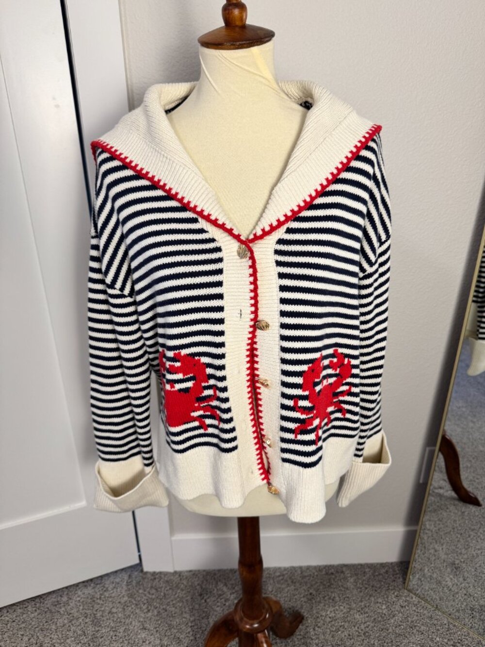 Abercrombie Lobster Nautical Sailor Collar Cardigan Sweater Medium
